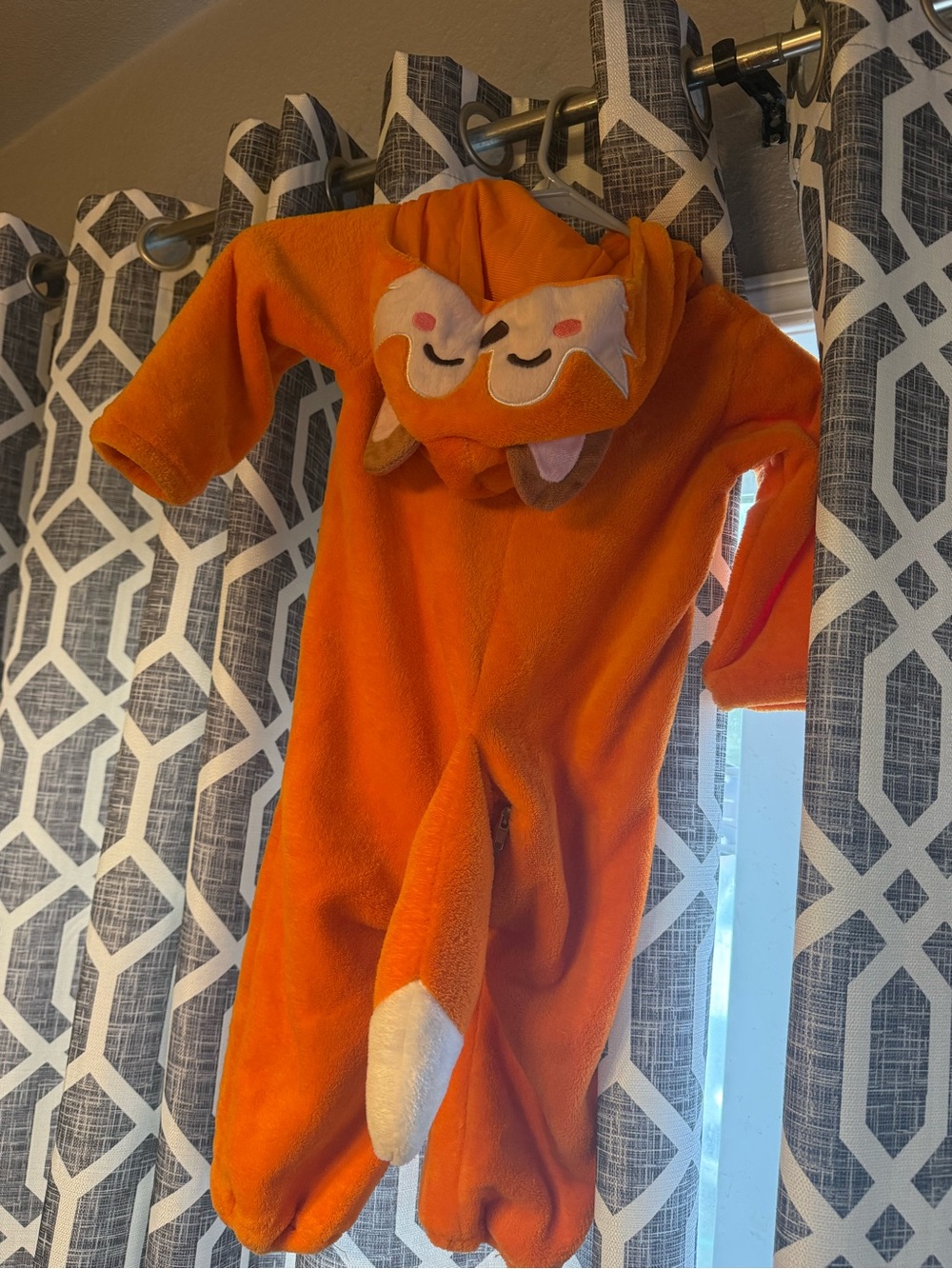 Kids Orange Fox One-Piece Hooded Fleece Pajamas